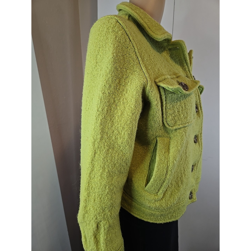 Joie Cropped Fuzzy Wool Blend Jacket Lime Green Boxy Button Front M - Picture 10 of 11